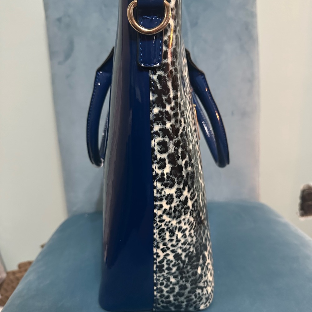 -SOLD-Bebe Rare Elegant Blue and Animal Print Tote Bag - Picture 4 of 9